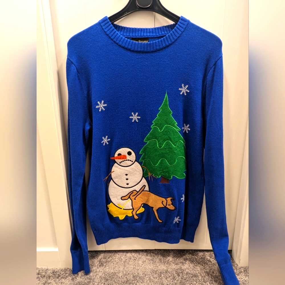 Alex Stevens blue knit snowman Christmas sweater